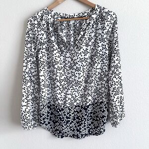 Boden Blue And White Floral Polka Dot Blouse Womens 6 Preppy Casual Vacation